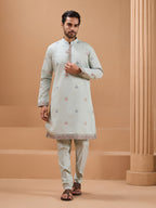 Pista Green Color Embroidered and Sequence Mens Kurta Jacket and Pant Set