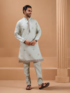 
Pista Green Color Embroidered and Sequence Mens Kurta Jacket and Pant Set