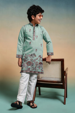 Luxury Pista Thread Sequence Embroidery Work Kurta Pant Set