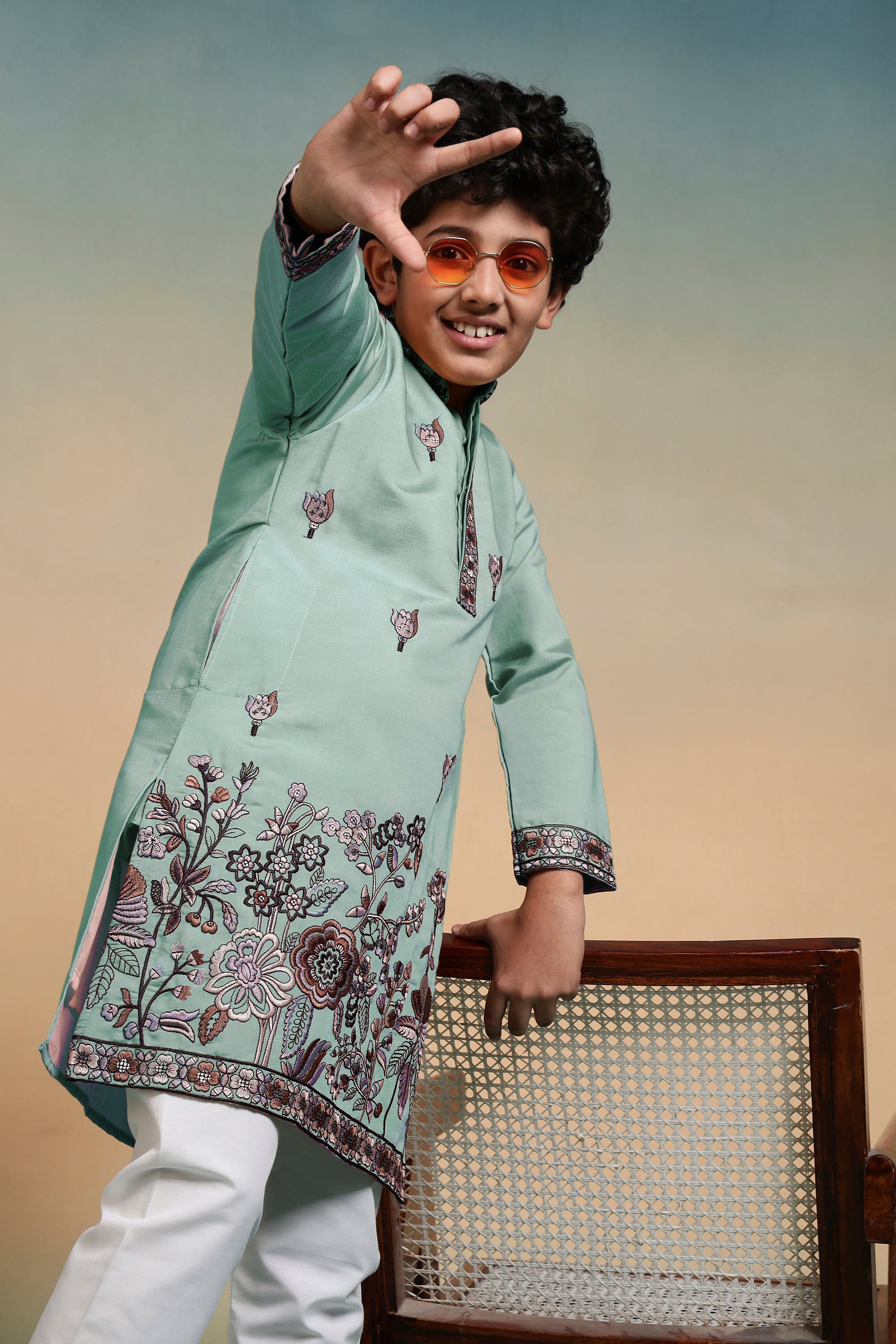 Luxury Pista Thread Sequence Embroidery Work Kurta Pant Set