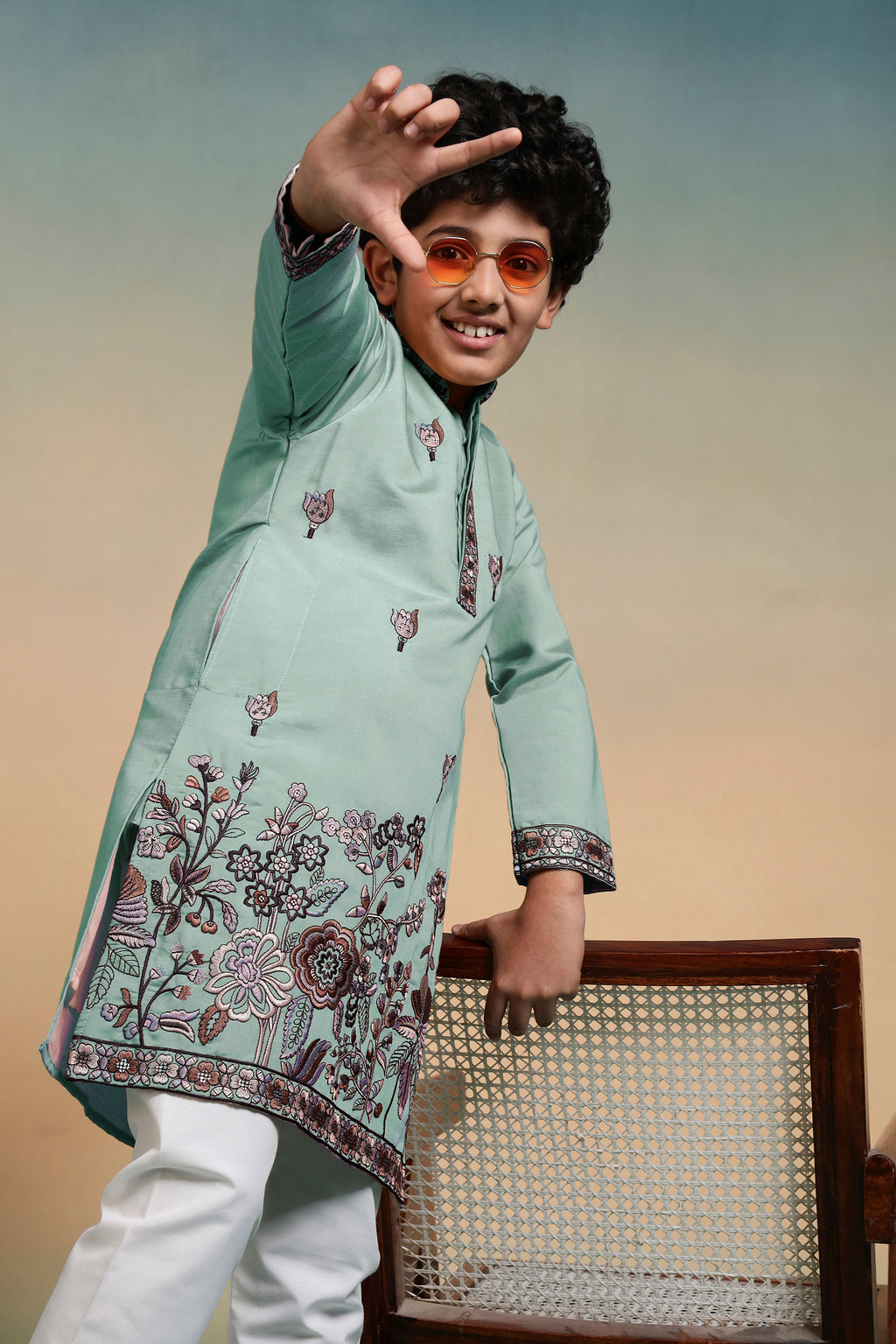Luxury Pista Thread Sequence Embroidery Work Kurta Pant Set