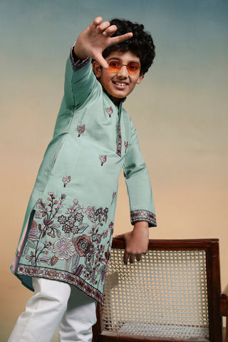 Luxury Pista Thread Sequence Embroidery Work Kurta Pant Set