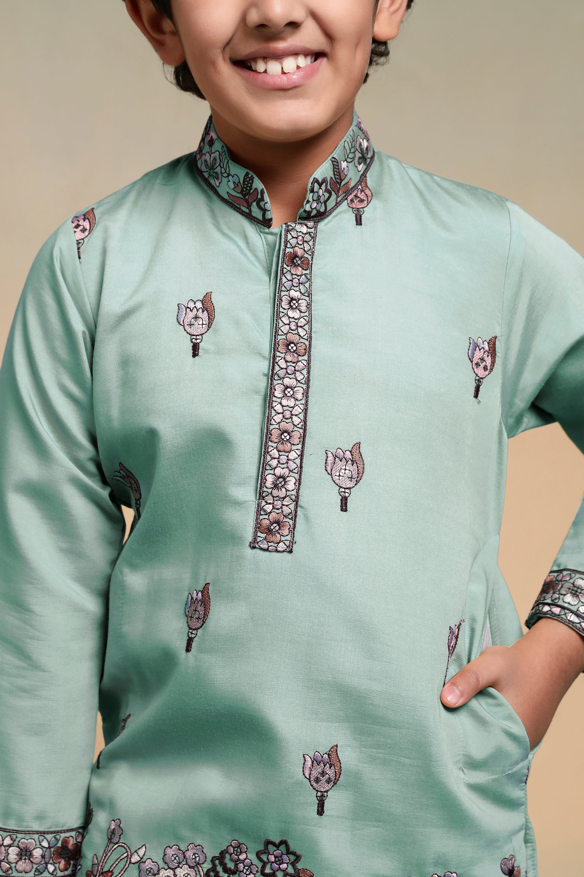 Luxury Pista Thread Sequence Embroidery Work Kurta Pant Set