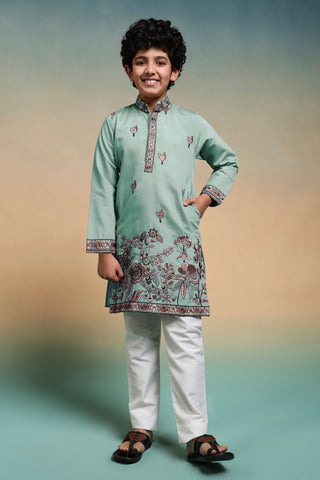 Luxury Pista Thread Sequence Embroidery Work Kurta Pant Set