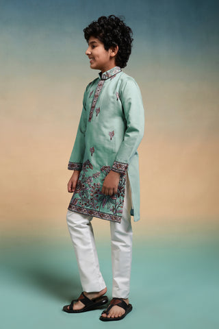 Luxury Pista Thread Sequence Embroidery Work Kurta Pant Set