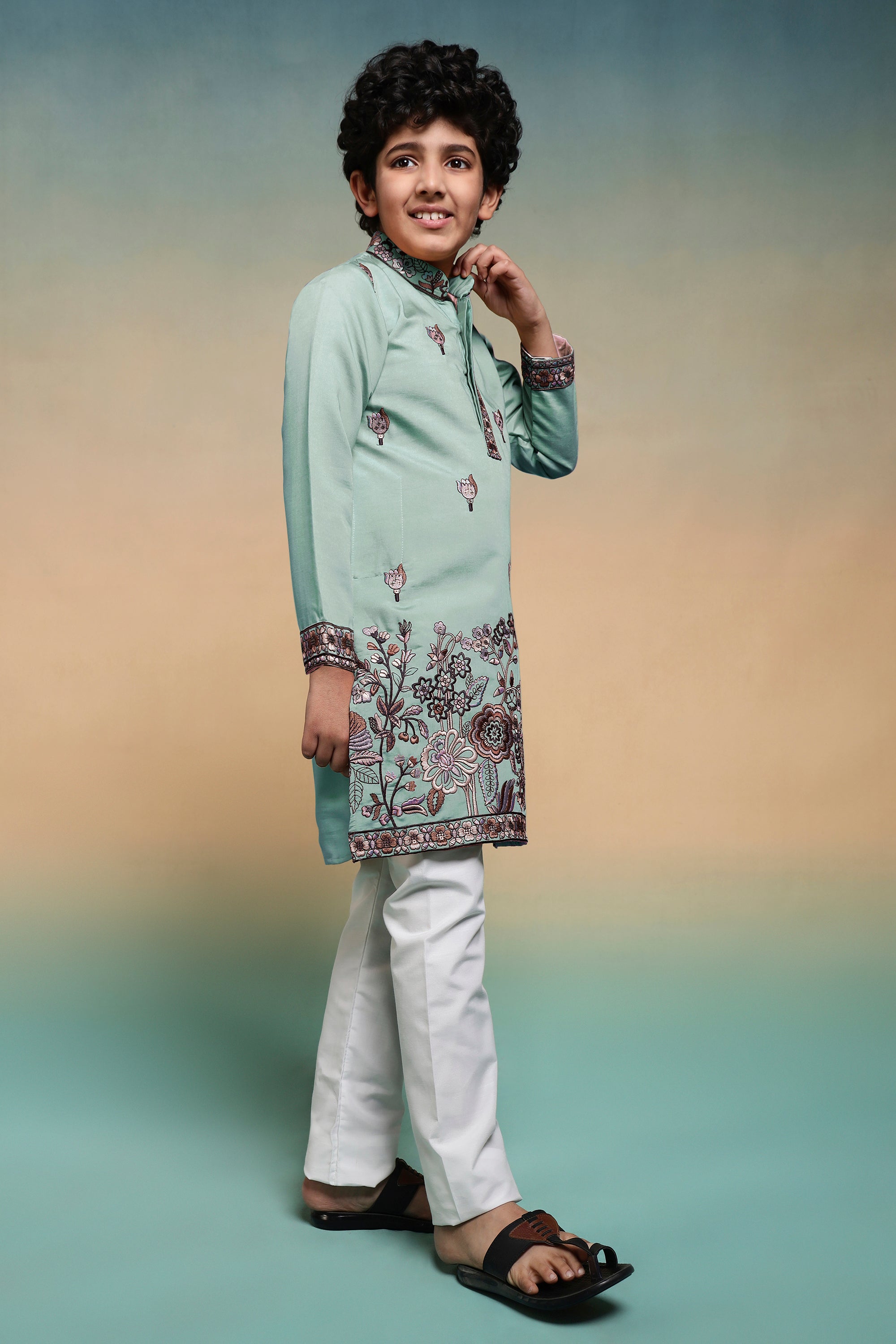 Luxury Pista Thread Sequence Embroidery Work Kurta Pant Set