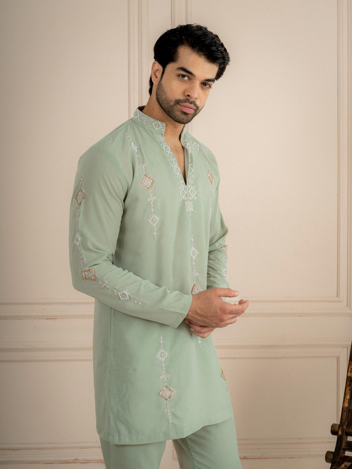 Pista Japanese Lachka Beads Kurta Set | Tulip Designer
