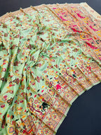 Woebegone Pista Pashmina Saree With Flattering Blouse Piece