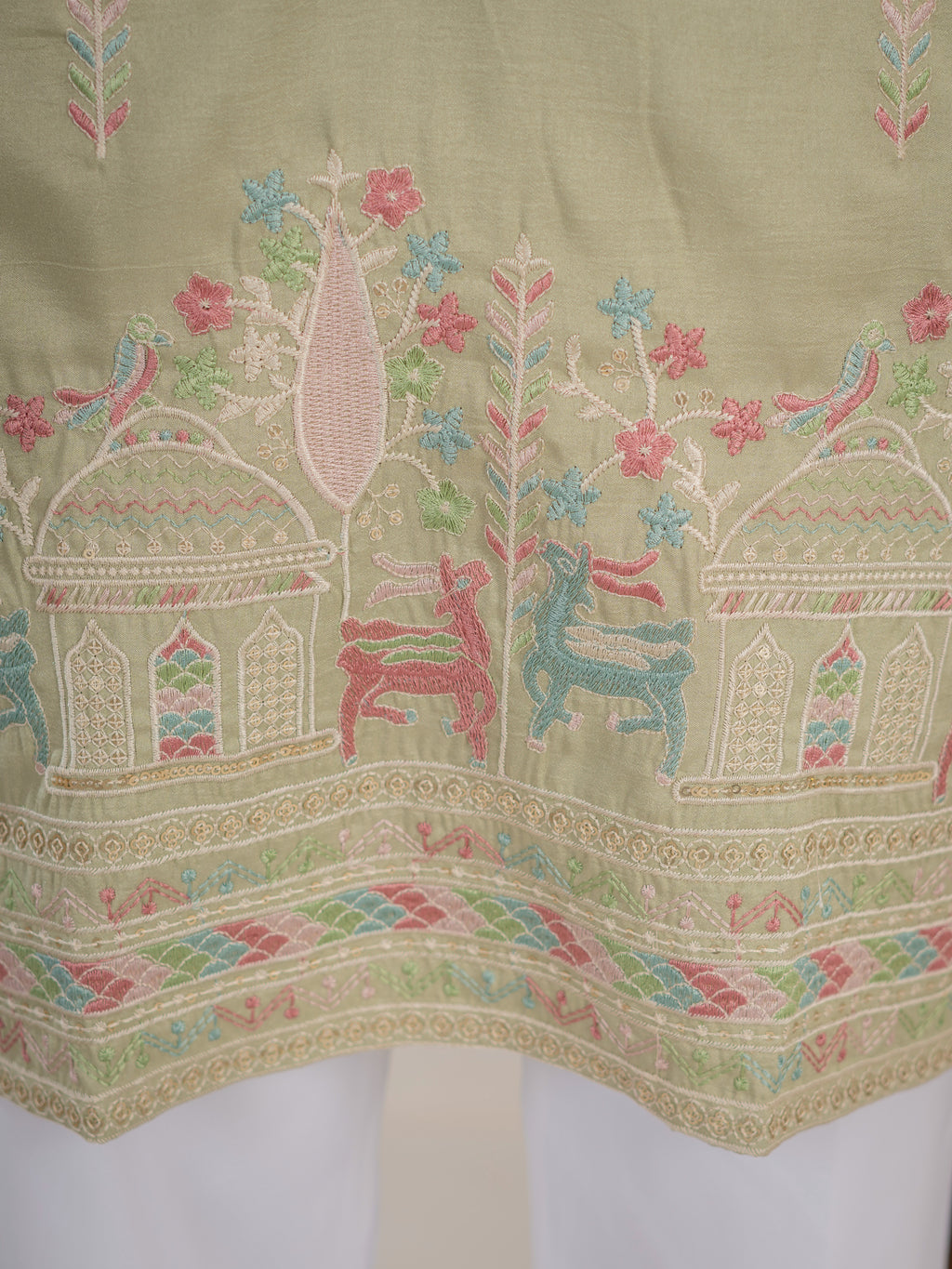 Pista Silk Multi Thread Embroidery Kurta For Ethnic Wear
