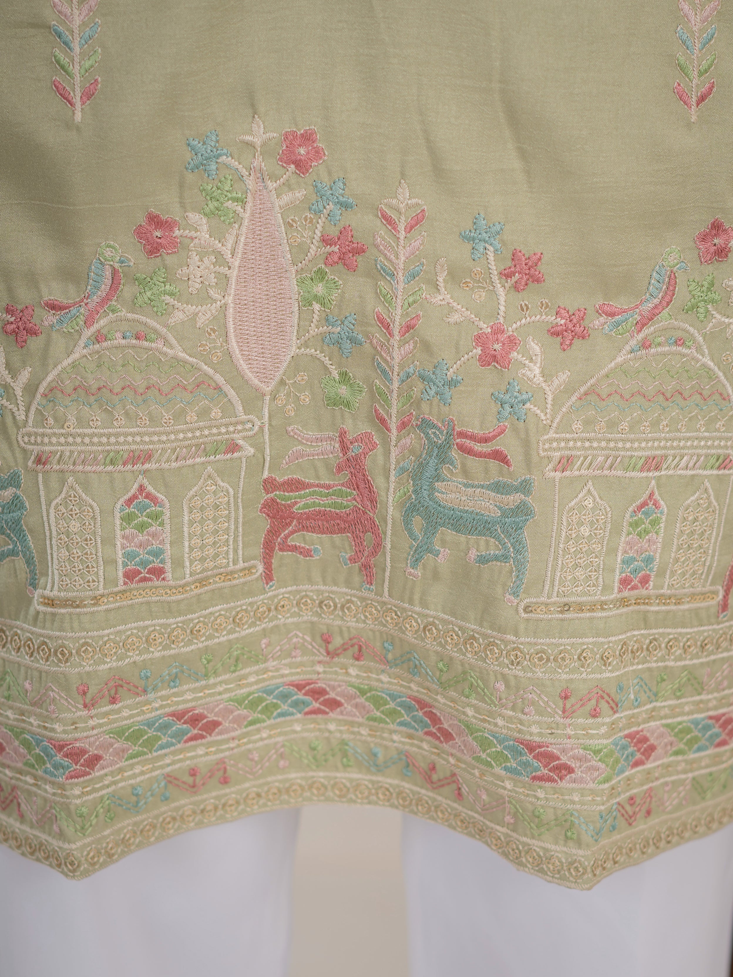 Pista Silk Multi Thread Embroidery Kurta For Ethnic Wear
