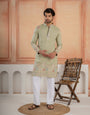 Pista Silk Multi Thread Embroidery Kurta For Ethnic Wear