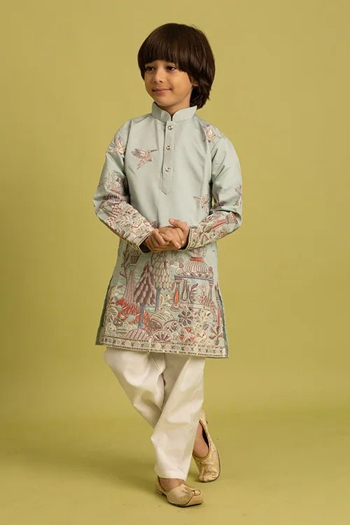 Trendy Pista Color Vantara Designer Kids Kurta Set