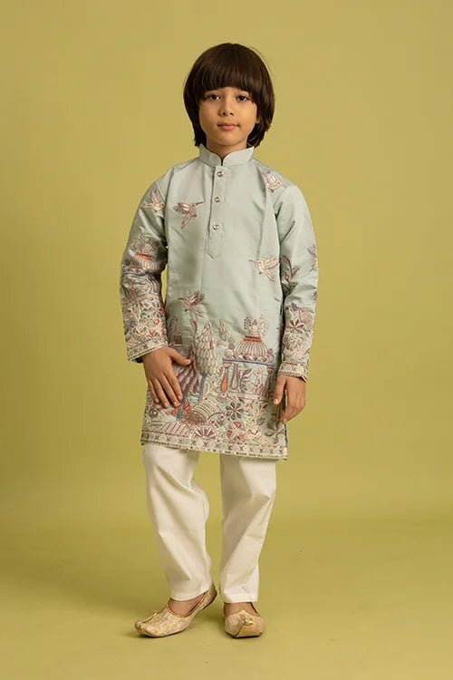 Trendy Pista Color Vantara Designer Kids Kurta Set