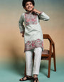 Traditional Pista Embroidered Kurta Pant Set For Boys