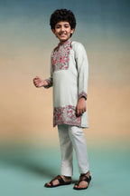 Traditional Pista Embroidered Kurta Pant Set For Boys
