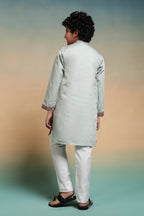 Traditional Pista Embroidered Kurta Pant Set For Boys