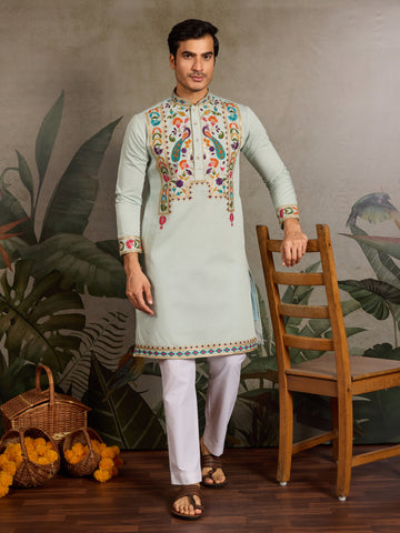 Pista Color Wedding Special Kurta Design for Mens Wear