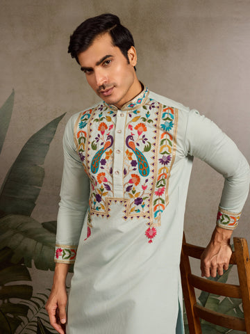 Pista Color Wedding Special Kurta Design for Mens Wear