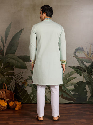 Pista Color Wedding Special Kurta Design for Mens Wear