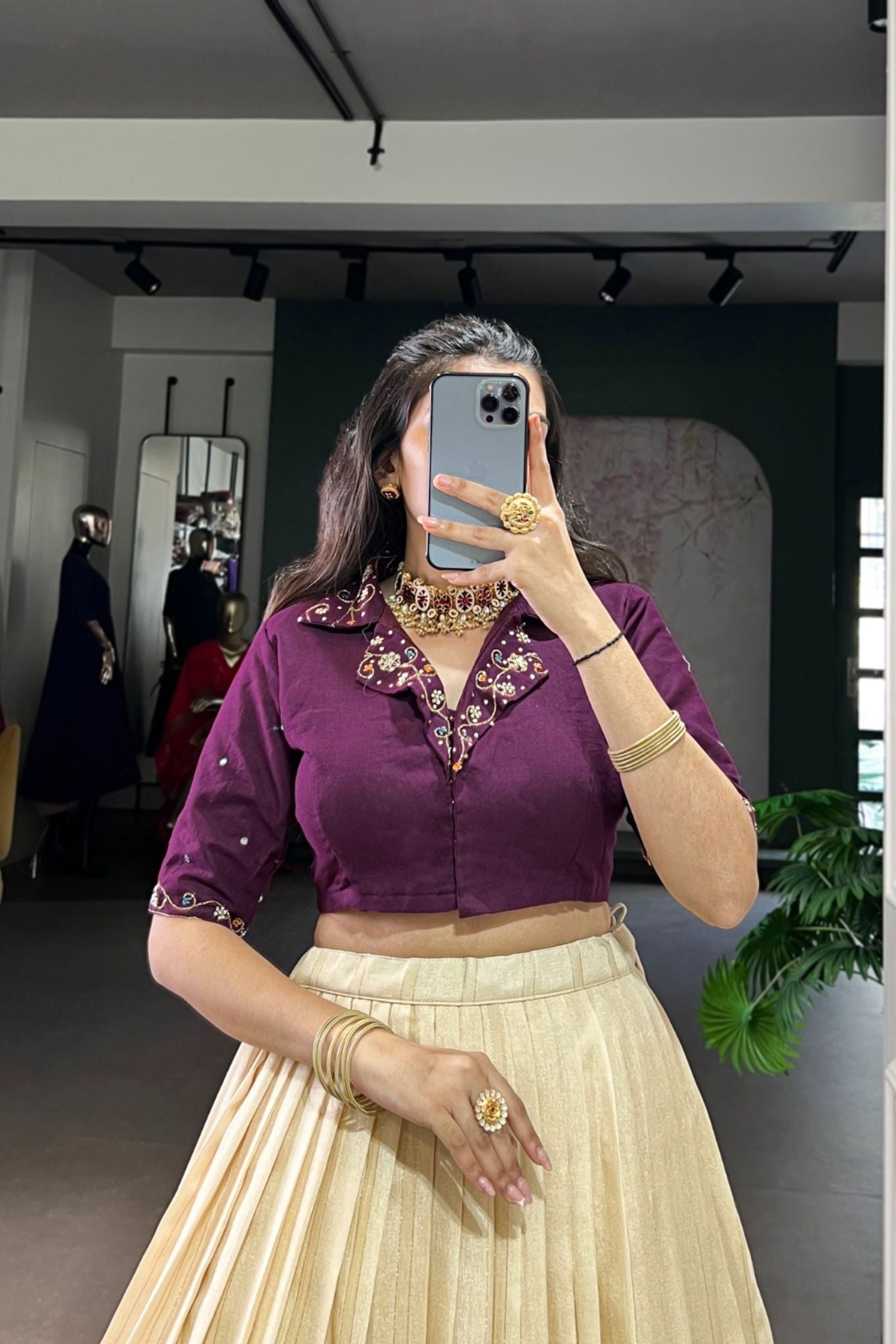 Ready-to-Wear Zari Woven Poly-Cotton Lehenga with Hand-Embroidered Cotton Blouse