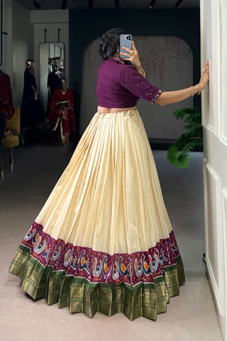 Ready-to-Wear Zari Woven Poly-Cotton Lehenga with Hand-Embroidered Cotton Blouse