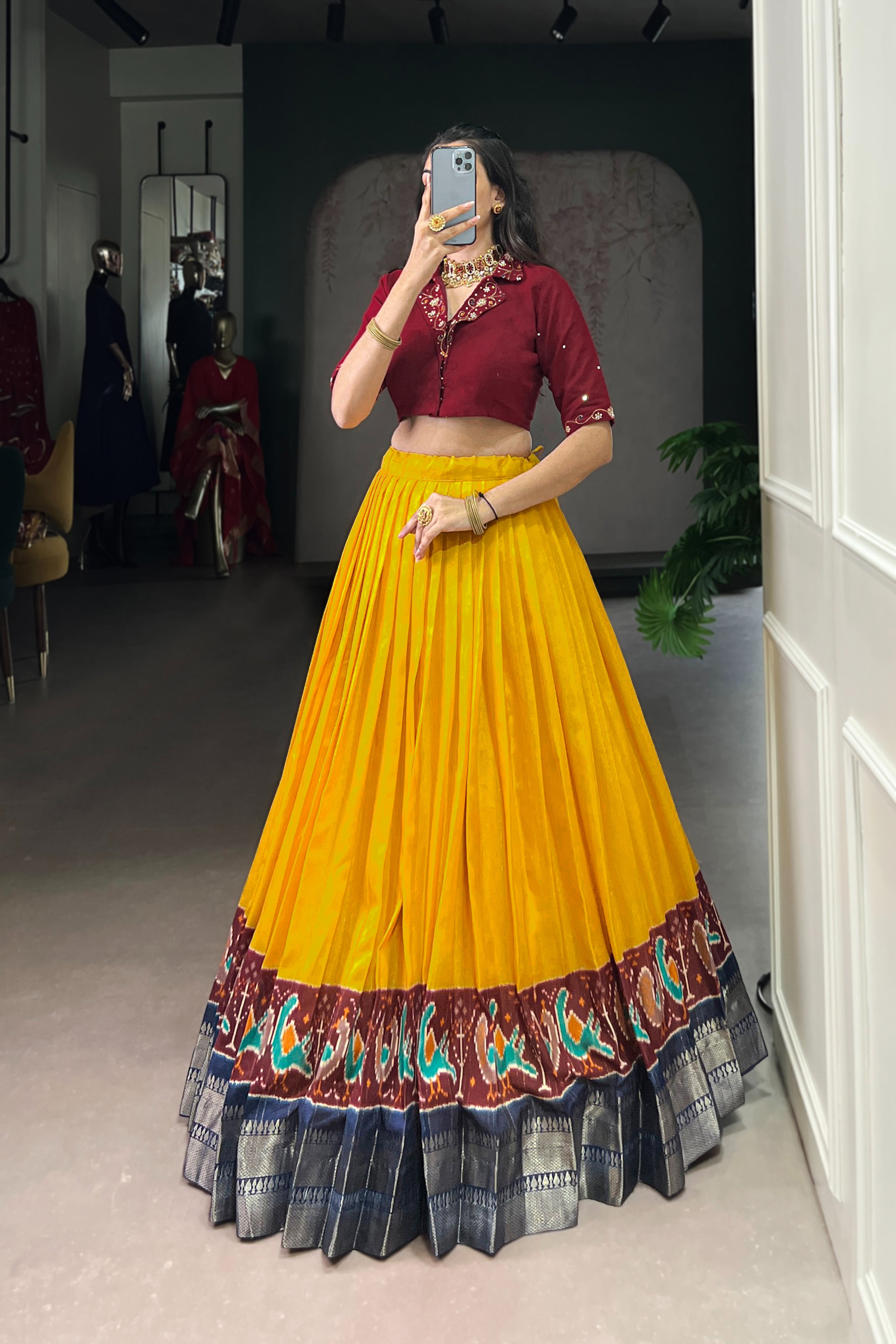 TILTON POLY COTTON PRINTED ZARI WEAVING LEHENGA WITH PURE COTTON HAND WORK BLOUSE