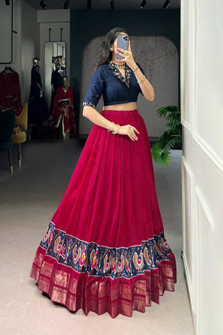 TILTON POLY COTTON PRINTED ZARI WEAVING LEHENGA WITH PURE COTTON HAND WORK BLOUSE