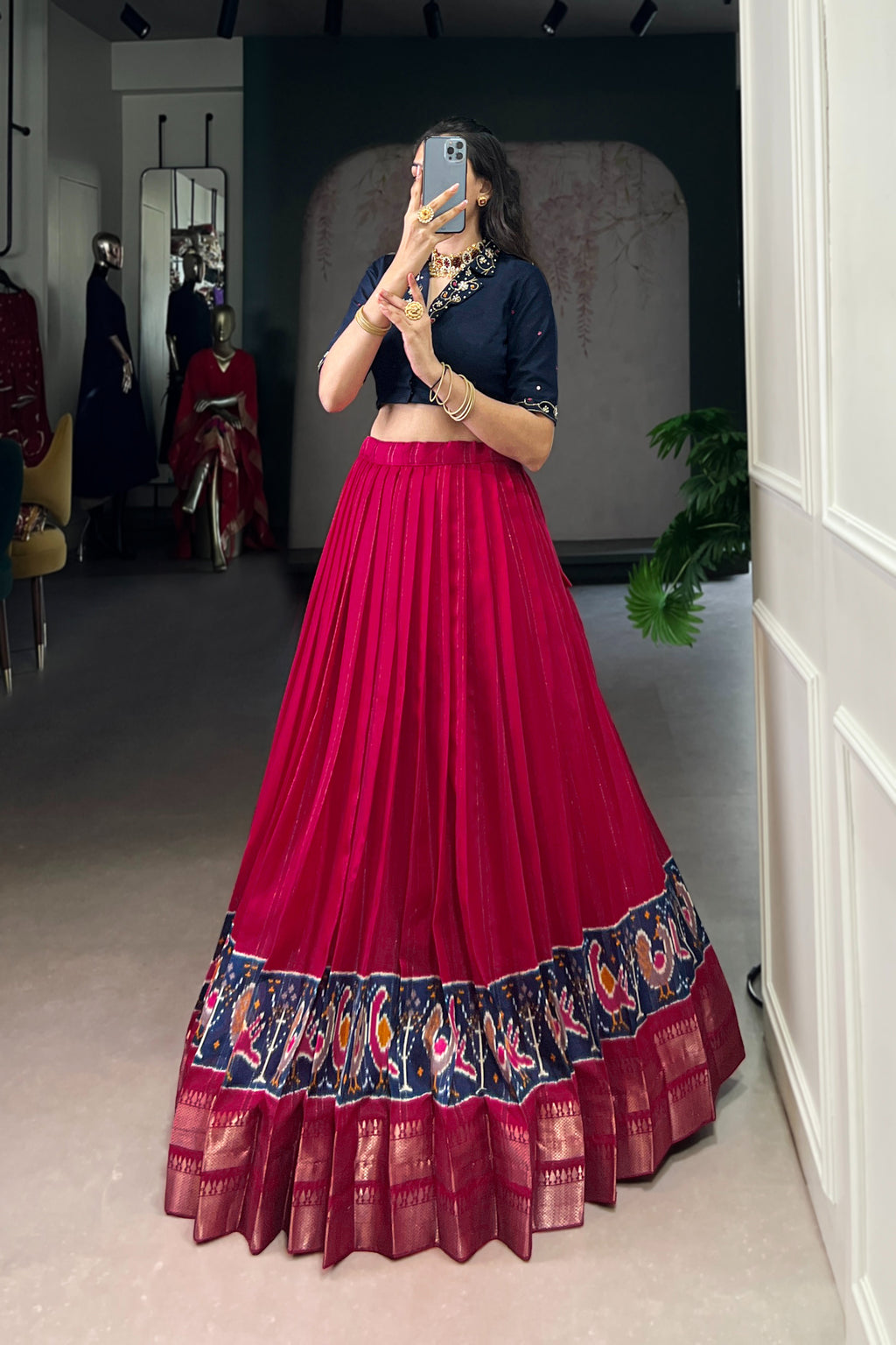 TILTON POLY COTTON PRINTED ZARI WEAVING LEHENGA WITH PURE COTTON HAND WORK BLOUSE