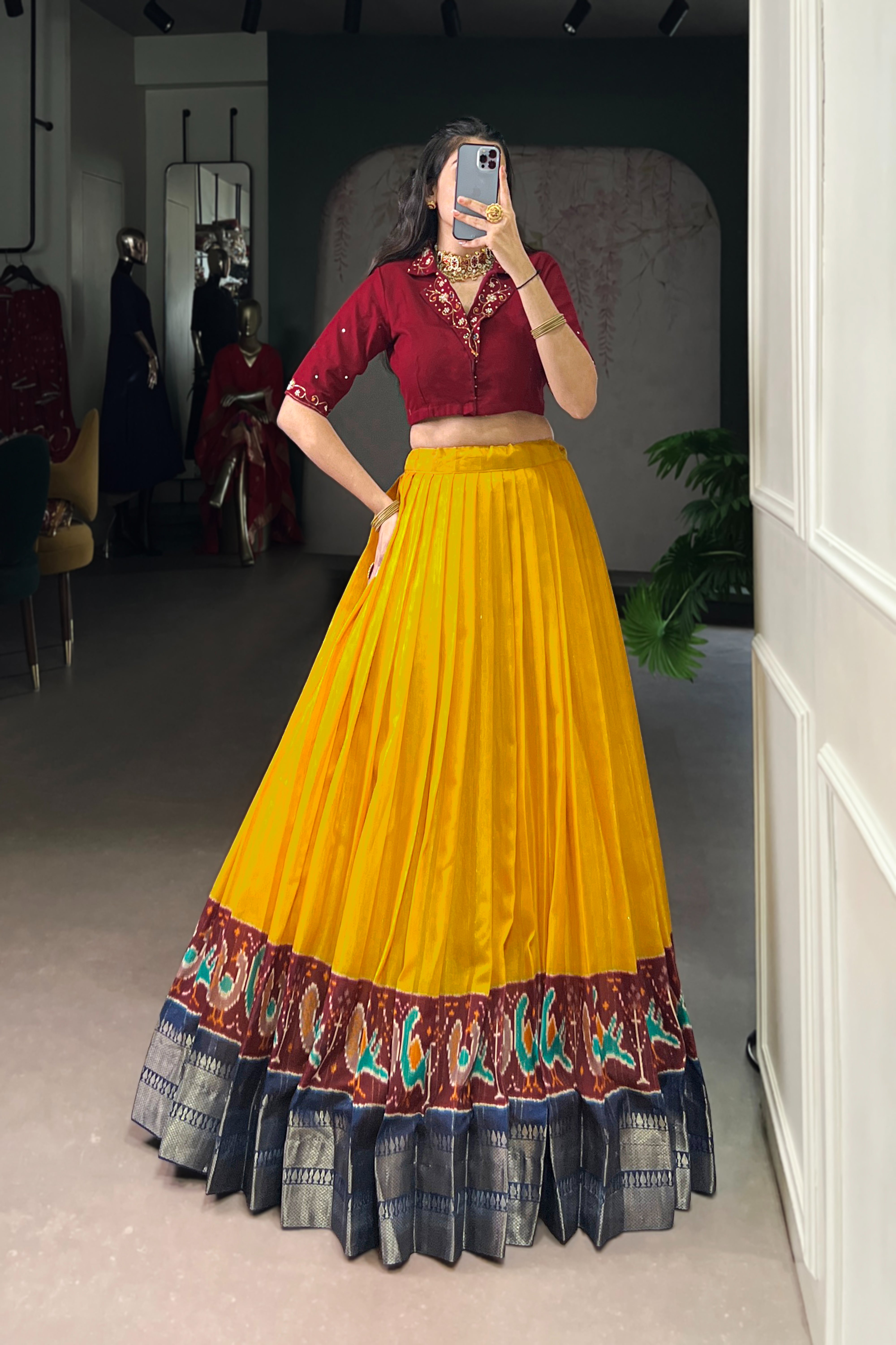 TILTON POLY COTTON PRINTED ZARI WEAVING LEHENGA WITH PURE COTTON HAND WORK BLOUSE