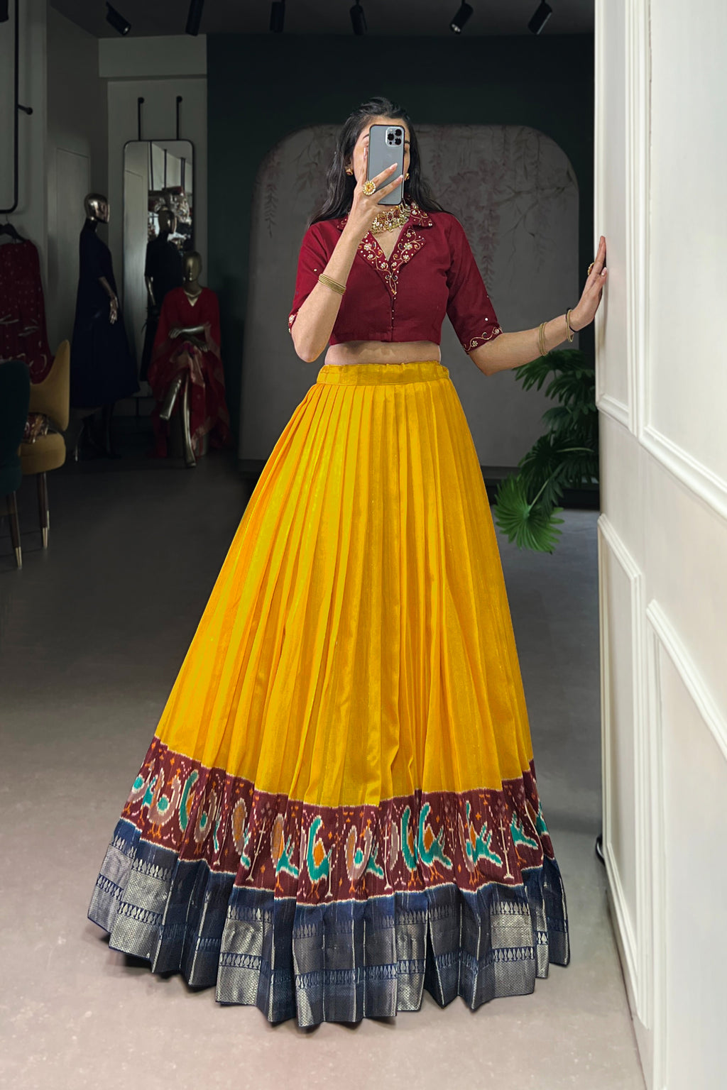TILTON POLY COTTON PRINTED ZARI WEAVING LEHENGA WITH PURE COTTON HAND WORK BLOUSE