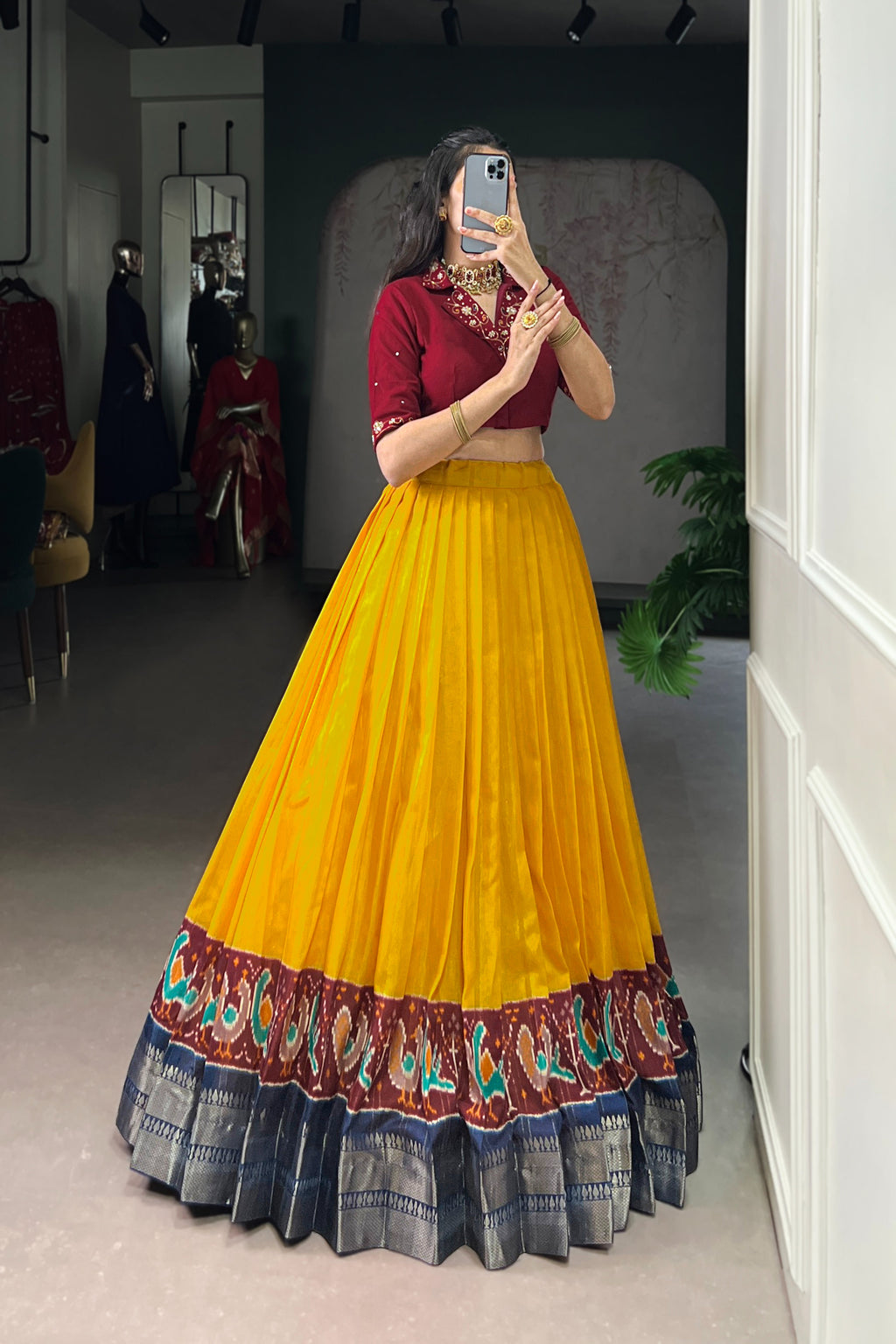 TILTON POLY COTTON PRINTED ZARI WEAVING LEHENGA WITH PURE COTTON HAND WORK BLOUSE
