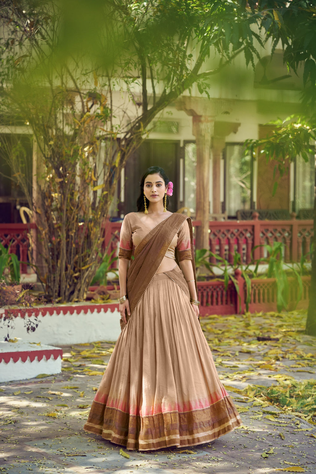 South Indian Poly Dyeable Zari Lehenga Set | Tulip Designer
