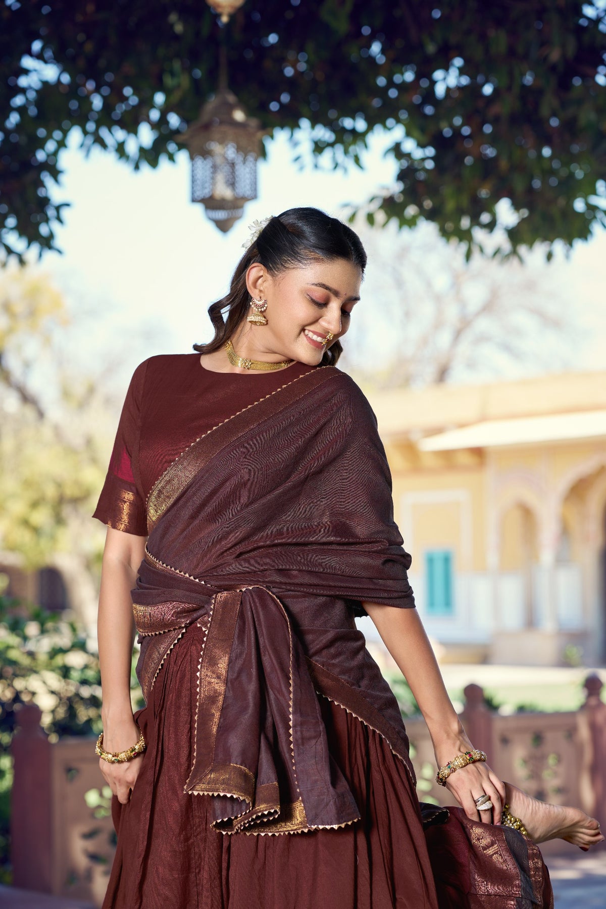 South Indian Poly Dyeable Zari Lehenga Set | Tulip Designer
