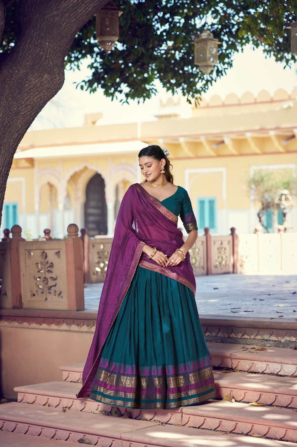 South Indian Poly Dyeable Zari Lehenga Set | Tulip Designer

