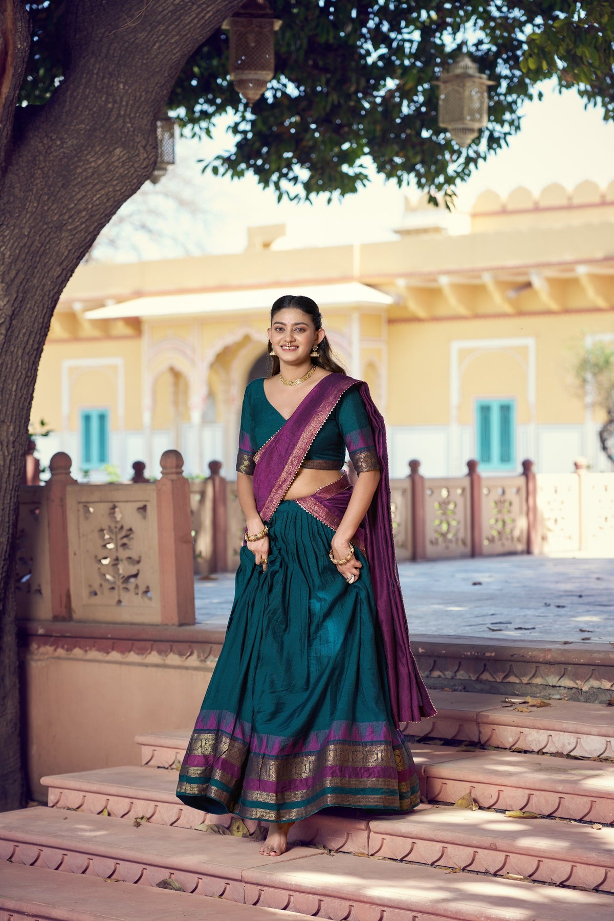 South Indian Poly Dyeable Zari Lehenga Set | Tulip Designer
