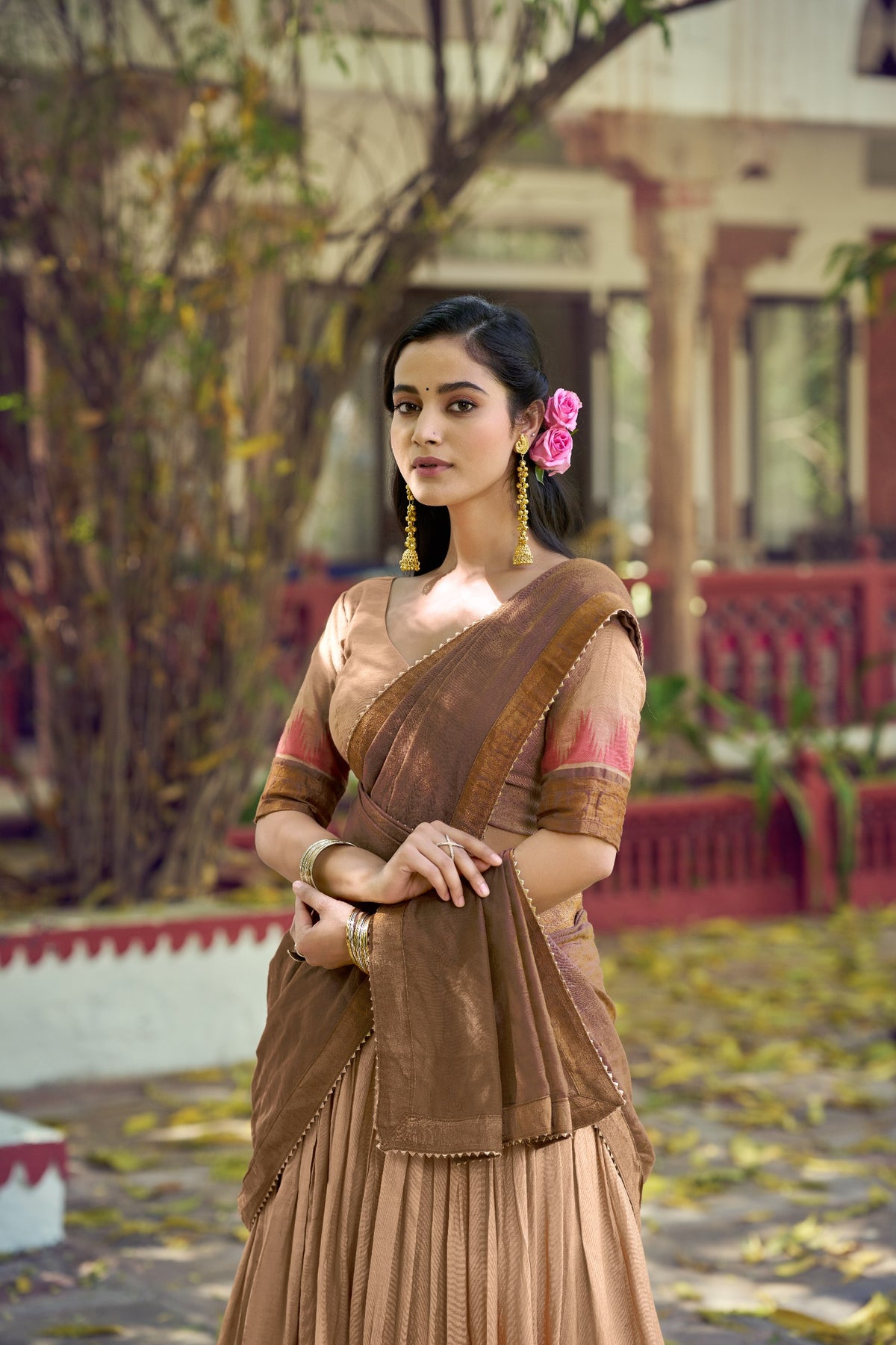 South Indian Poly Dyeable Zari Lehenga Set | Tulip Designer
