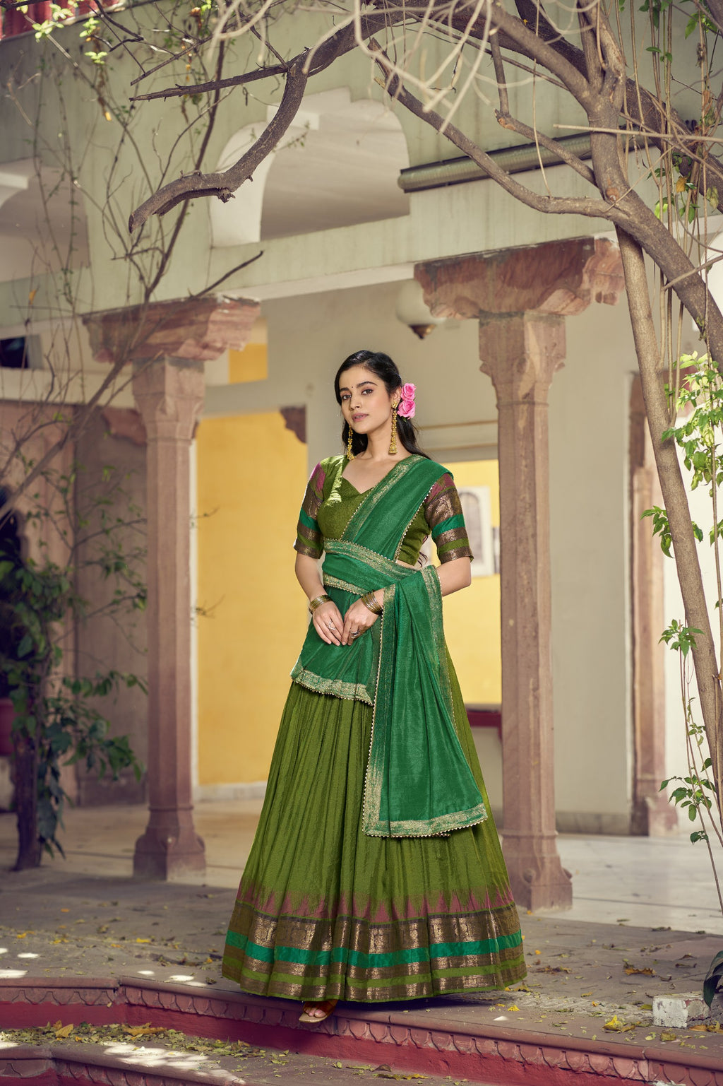 South Indian Poly Dyeable Zari Lehenga Set | Tulip Designer
