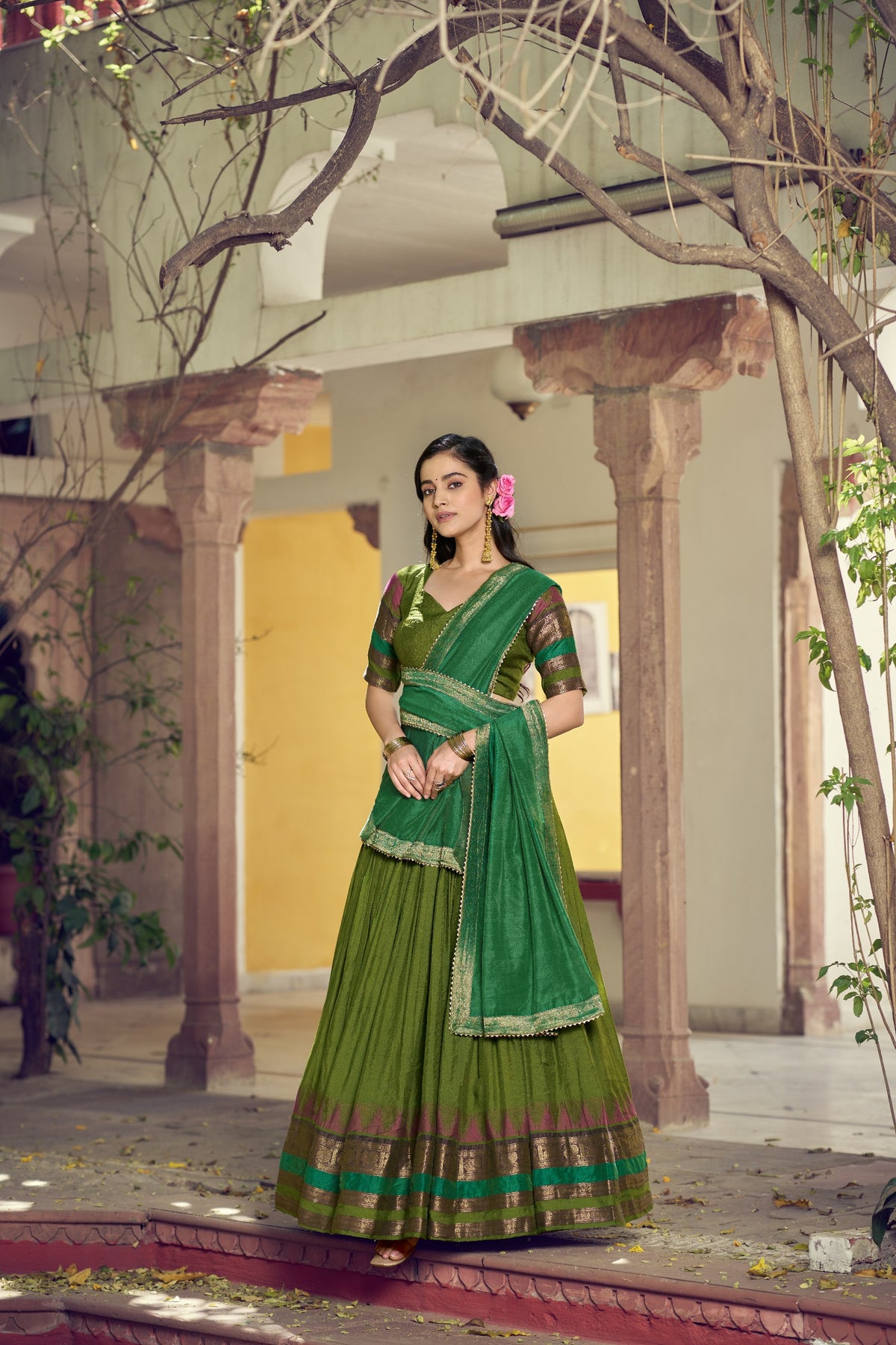 South Indian Poly Dyeable Zari Lehenga Set | Tulip Designer
