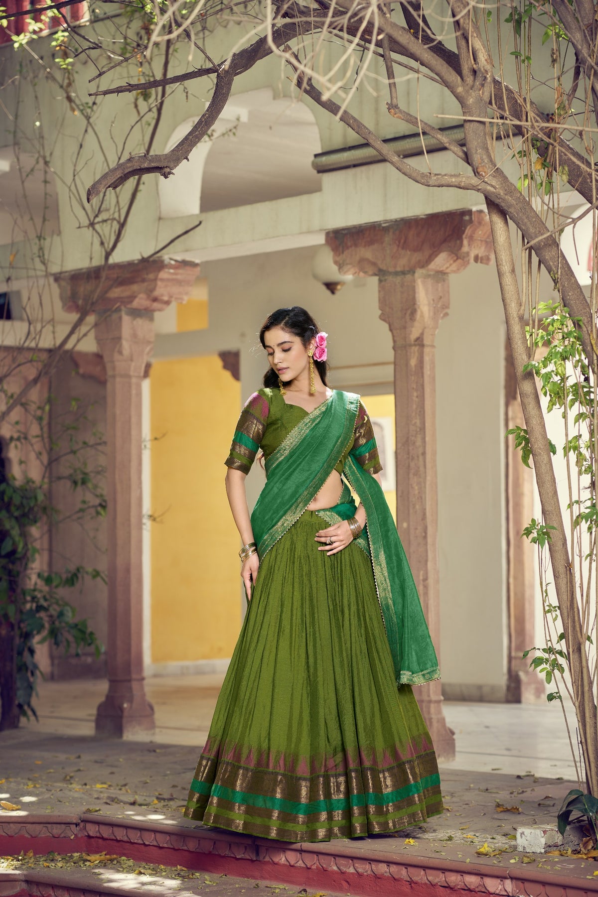 South Indian Poly Dyeable Zari Lehenga Set | Tulip Designer
