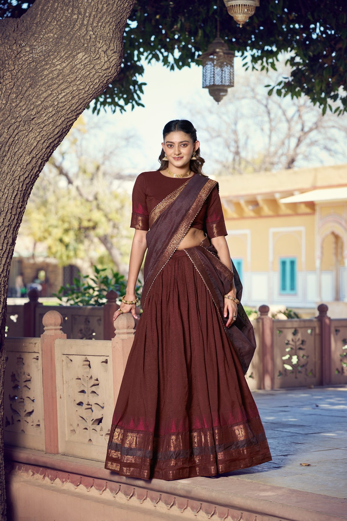 South Indian Poly Dyeable Zari Lehenga Set | Tulip Designer
