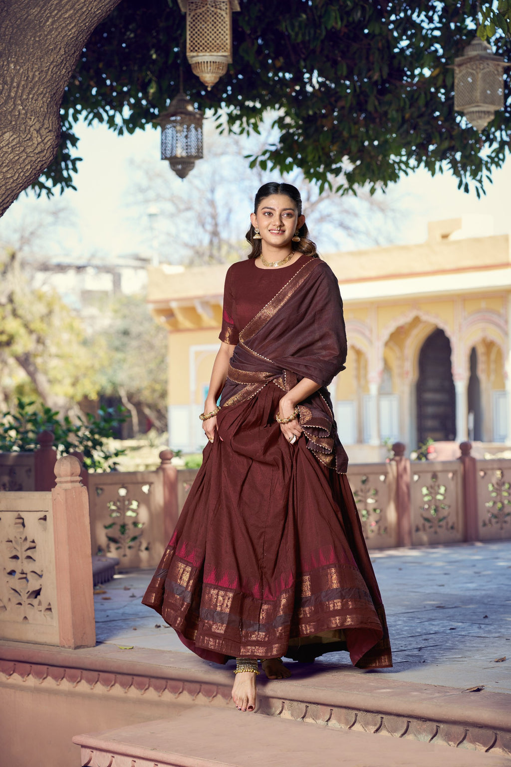 South Indian Poly Dyeable Zari Lehenga Set | Tulip Designer
