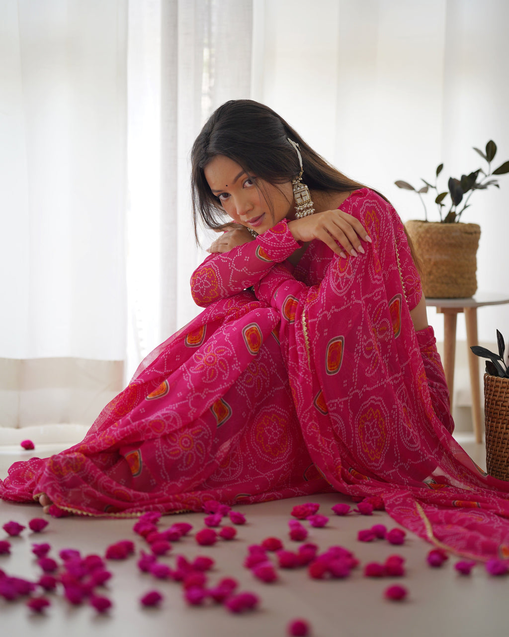 New Ready To Wear Pre Drapped Pure Soft Light Weight Chiffon Saree With Full Stitched Blouse
