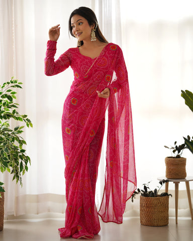 New Ready To Wear Pre Drapped Pure Soft Light Weight Chiffon Saree With Full Stitched Blouse
