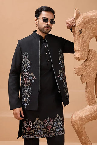 Premium Black Color Special Koti Kurta Set for Mens Wear