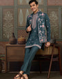 Premium Designer Rama Green Koti Kurta Pair for Men
