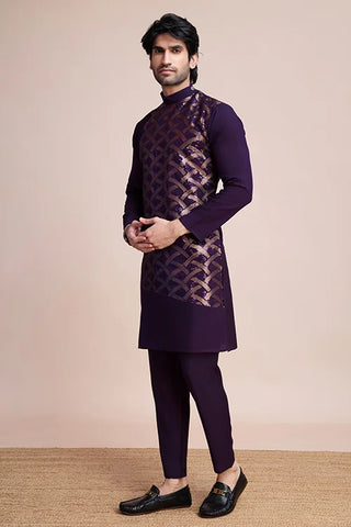 Traditional Purple Silk Kurta with Thread Work