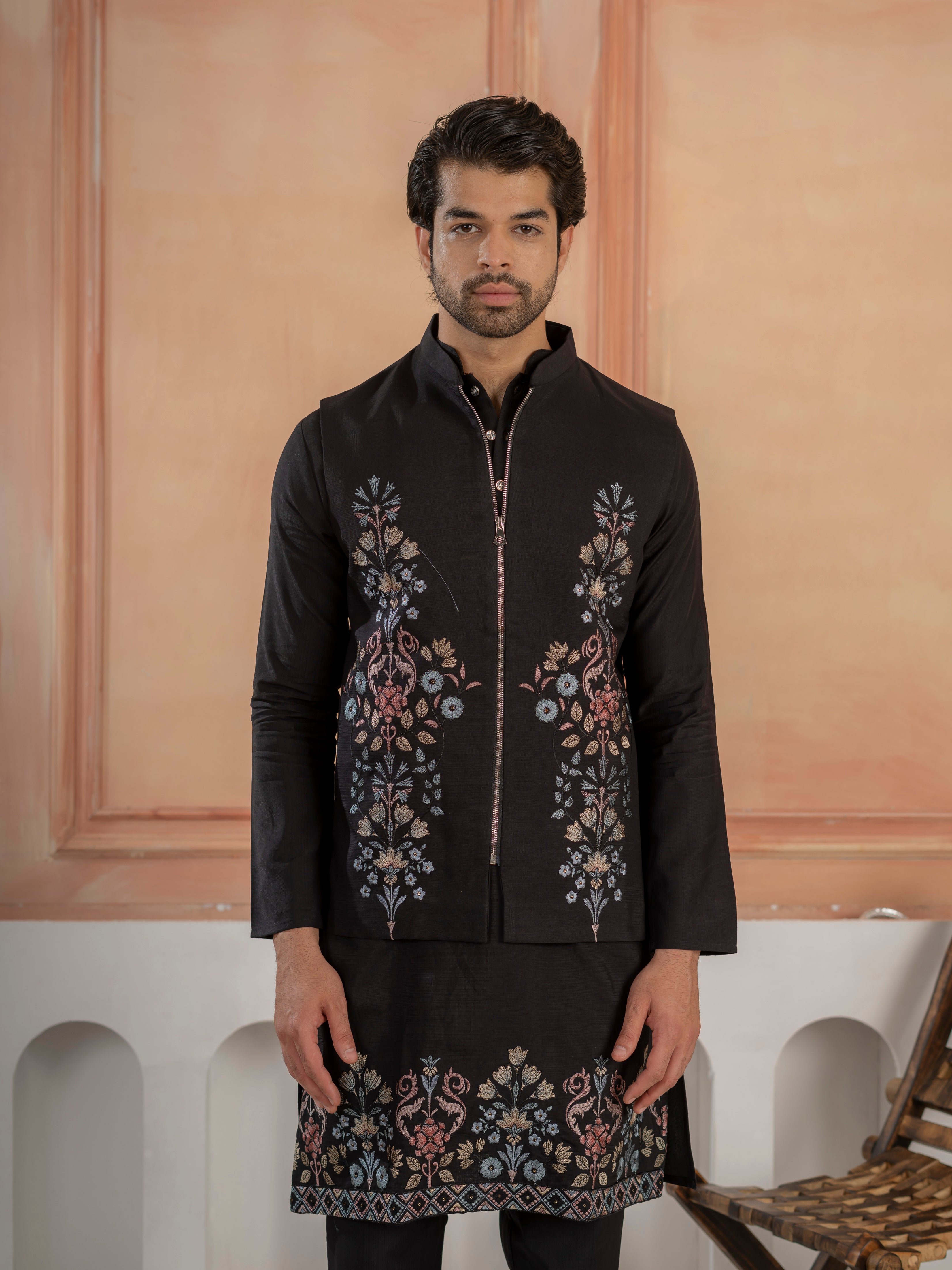 Premium Black Color Special Koti Kurta Set for Mens Wear
