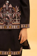 Premium Black Koti Kurta Set for Kids Boys 6-12 Years