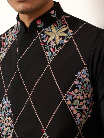 Premium Wedding Black Koti Kurta Pajama for Mens Wear
