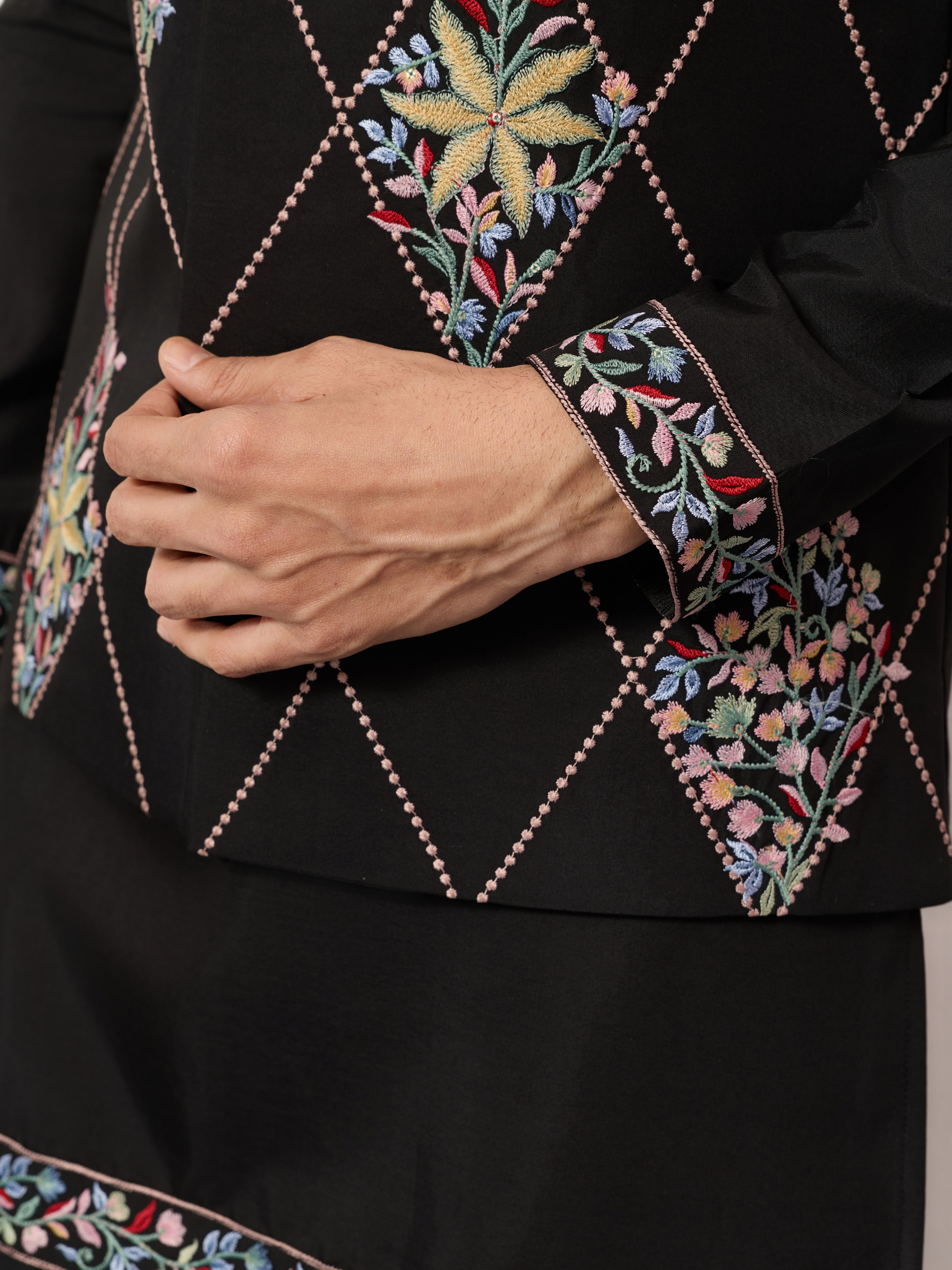 Premium Wedding Black Koti Kurta Pajama for Mens Wear
